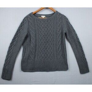Gap Sweater Cable Knit Pullover Gray Cotton Size Medium Crew Neck Chunky Sweater